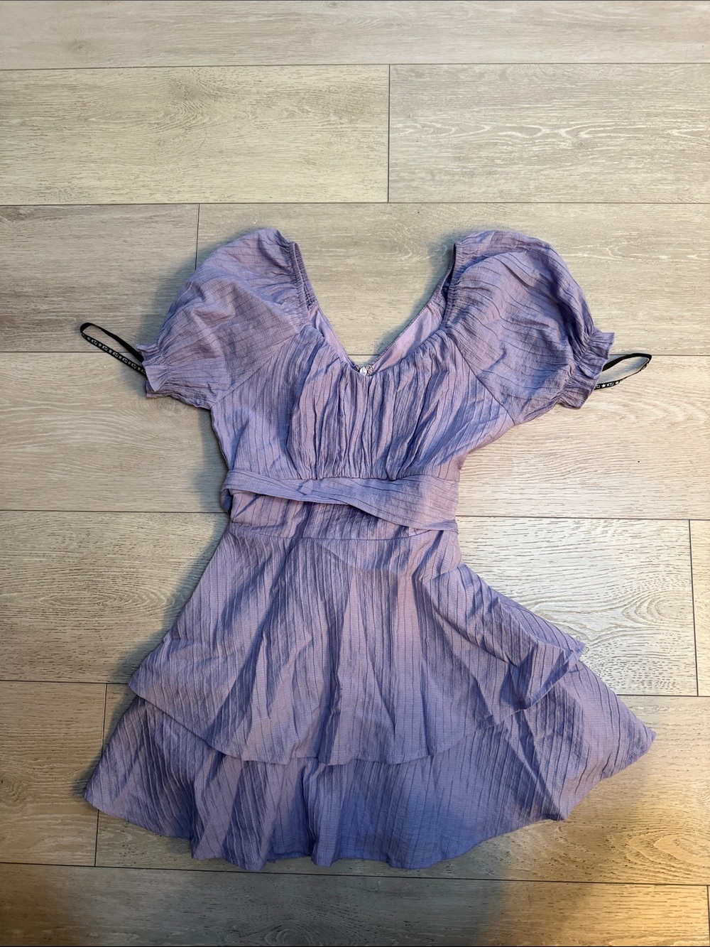 Katie J NYC Lilac Tiered Flutter Sleeve Dress